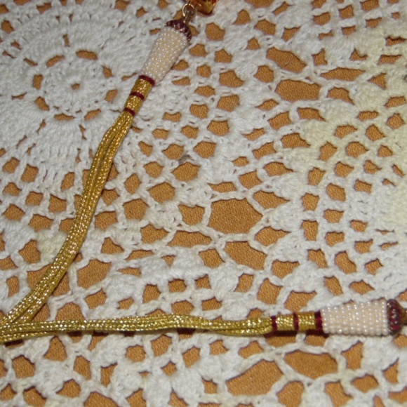 Antique Gold Plated Sone Ki Hasil Carved Necklace Seed Beads Drawstring - Picture 7 of 10